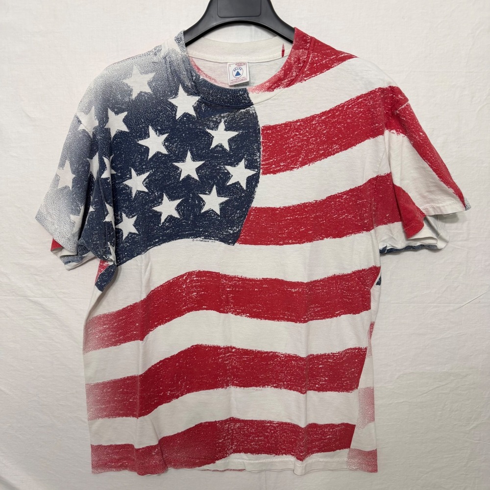 Vintage Delta American Flag All Over Print T-Shirt Mens Large USA Patriotic Tee